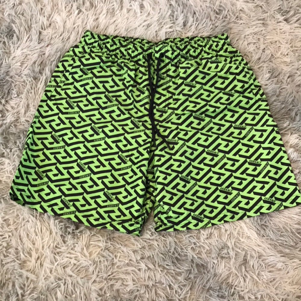 New Authentic Versace Green/Black Logo Print Swim Shorts Size 3